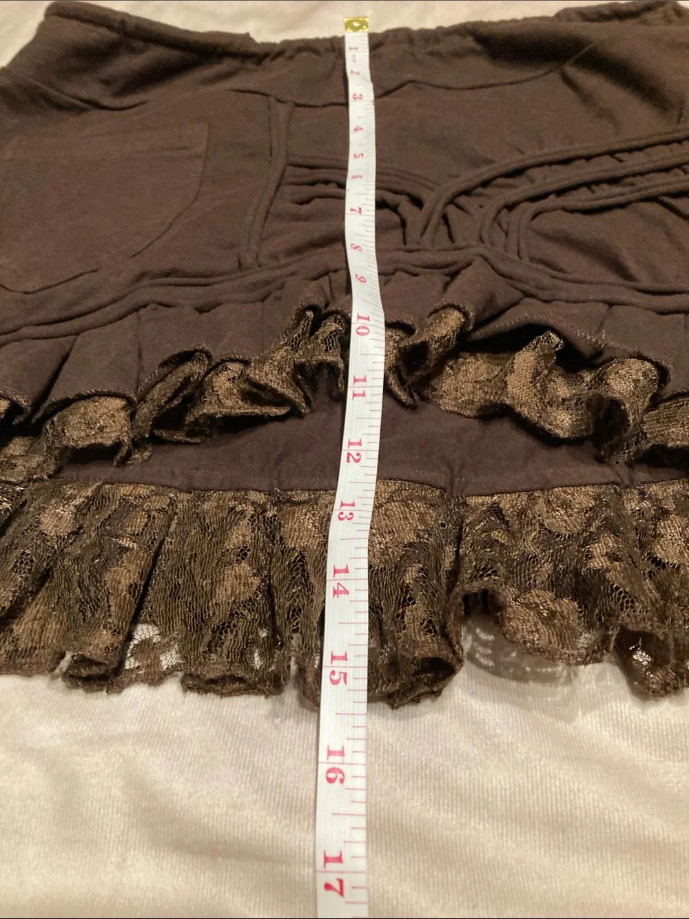 Lace-Trim Mini Skirt in Brown